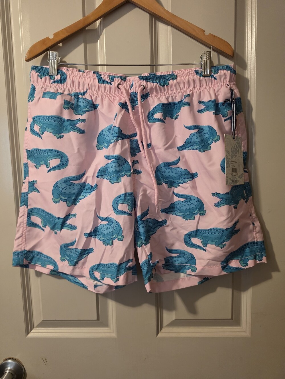 Free Planet Pink Swim Trunks with Teal Alligator Print Xl